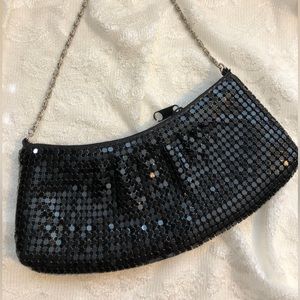 Small Black Evening Bag Metallic Mesh with Silver Chain